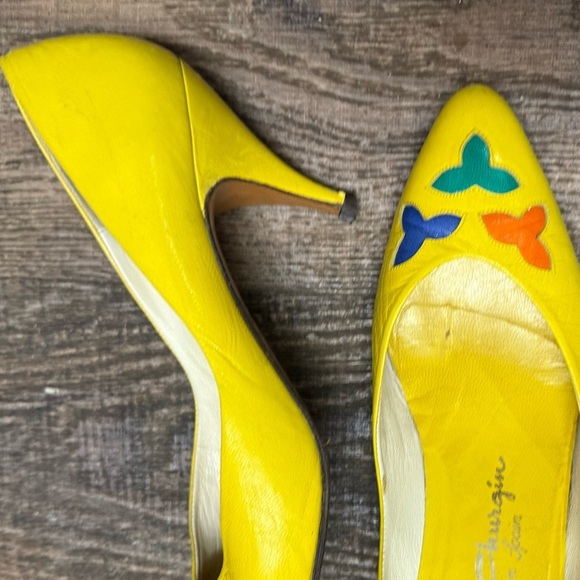 Arnold Churgin Size 9 vintage Yellow and Blue Geometric Pattern Heels GUC - Picture 9 of 10